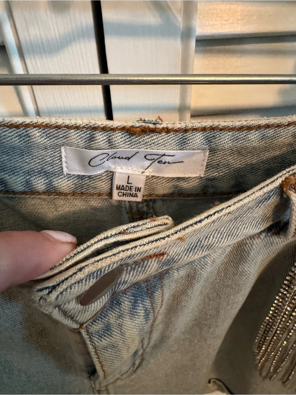 Stud-Trim Light Wash Denim Shorts